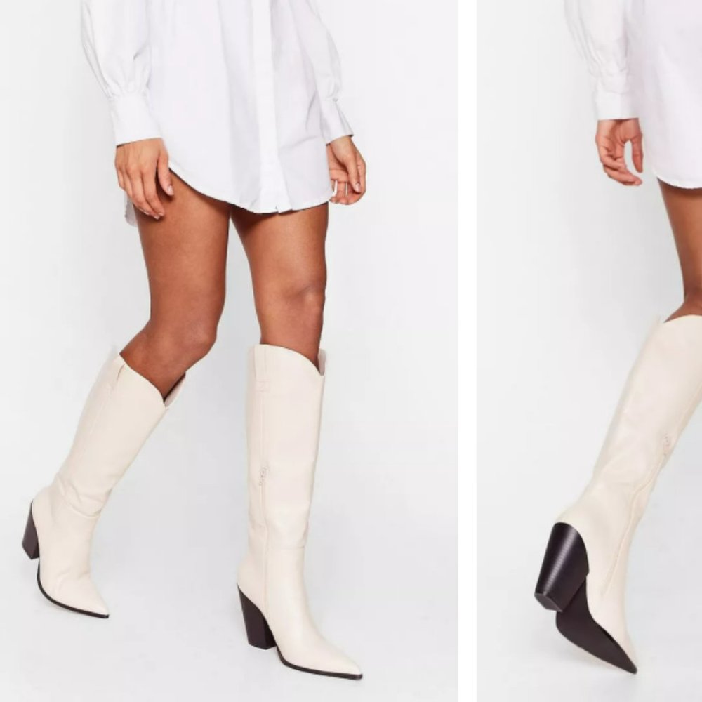 NastyGal Cream Cowboy Boots